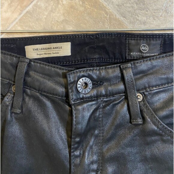 AG Pants Womens Size 25 R Leatherette Super Black The Legging Ankle Super Skinny - Picture 8 of 12